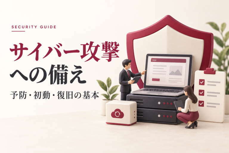 サイバー攻撃への備え、予防・初動・復旧の基本を解説する記事のアイキャッチ