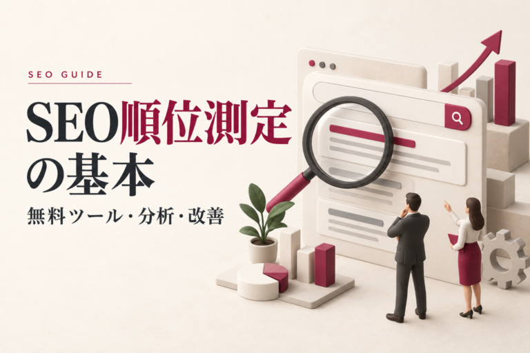 SEO順位測定の基本、無料ツール・分析・改善を解説する記事のアイキャッチ